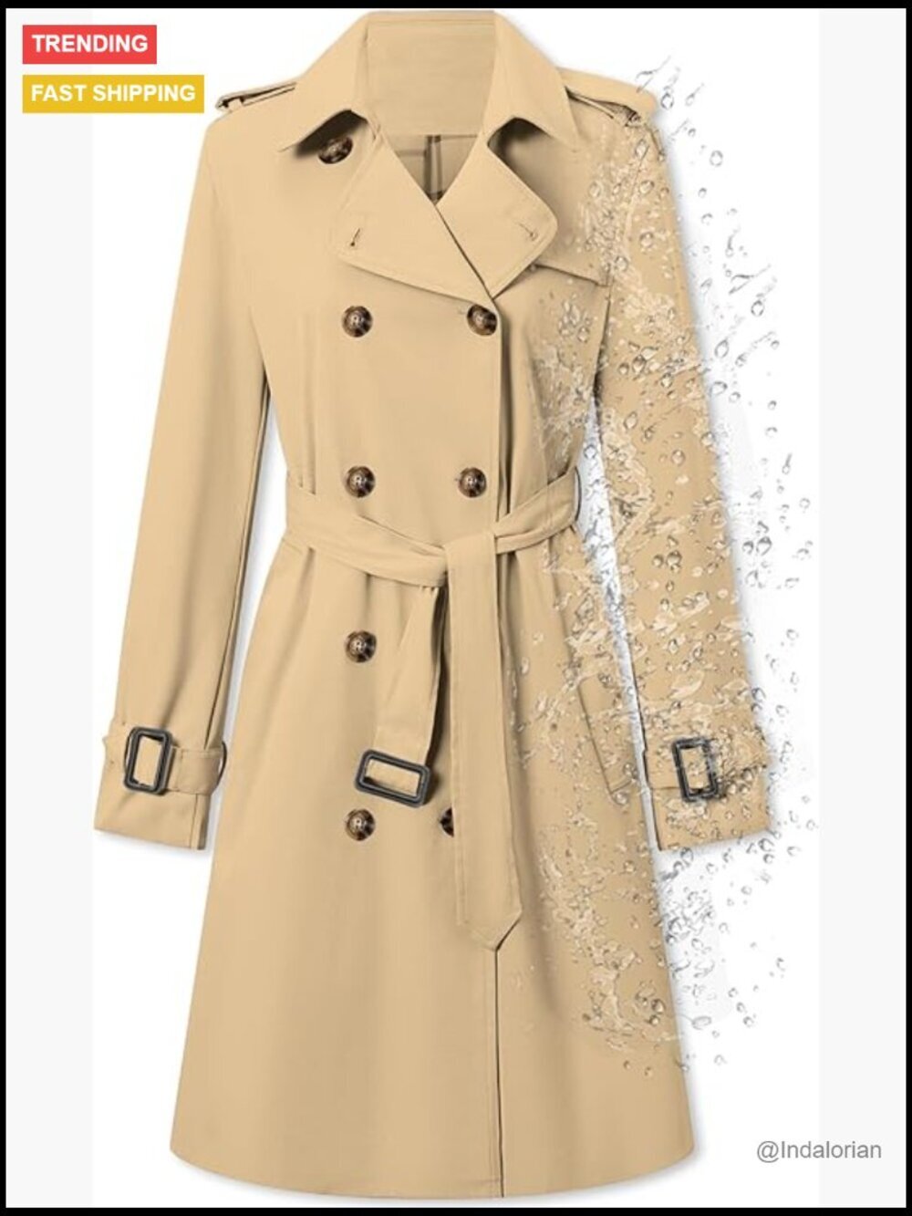Double Breasted Waterproof Trench Coat with Belt
